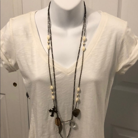 NWOT H&M Ivory and Copper Layered Necklace - Picture 3 of 6